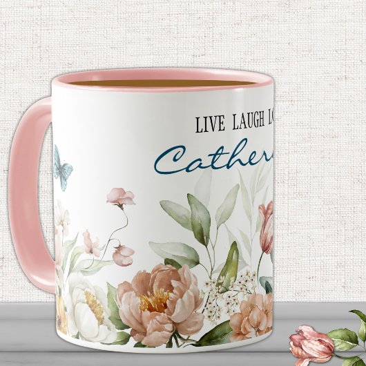 Name auf Elegant Watercolor Floral 11oz Combo Tasse