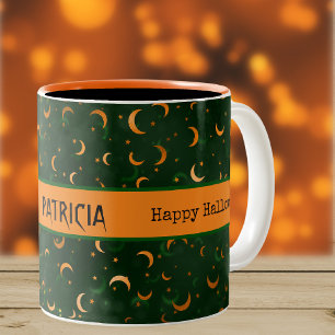 Name auf Halloween Bokeh Moons & Stars 11oz Zweifarbige Tasse
