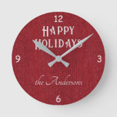 Name auf Happy Holidays Red Denim Print 8-in Runde Wanduhr (Vorderseite)