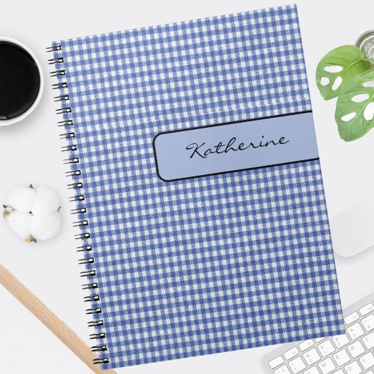 Name auf Imitaten Tab Blue Karo Gingham 6.5x 8.75 Notizblock