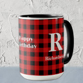 Name auf Red & Black Buffalo Karo, Happy Birthday Tasse