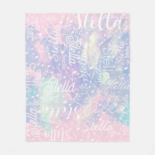 Name auf rosa blaue Wasserfarbe mit musikalischen Fleecedecke (Vorderseite)