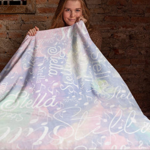 Name auf rosa blaue Wasserfarbe mit musikalischen Fleecedecke