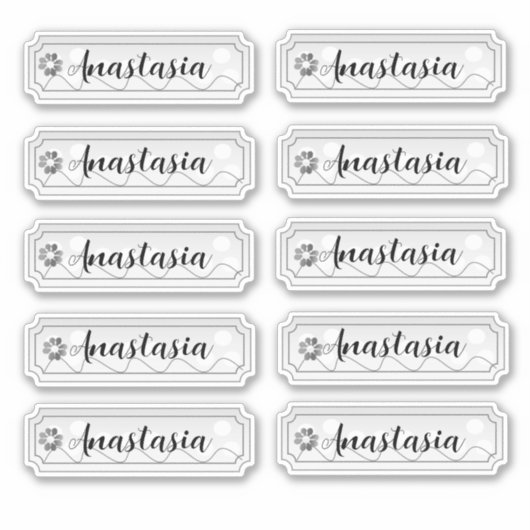 Name Aufkleber Set Silver Blume (Vorderseite)