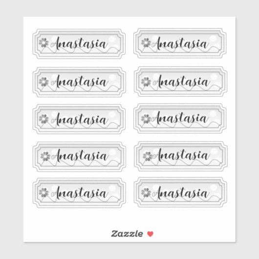 Name Aufkleber Set Silver Blume (Blatt)