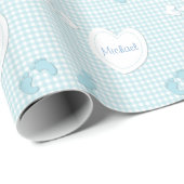 Name-Baby-Jungen-Herz-Gingham-Papier Geschenkpapier (Rolleneckpunkt)