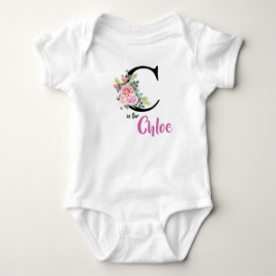 Name Baby Outfit Letter C Romper Floral Strampler