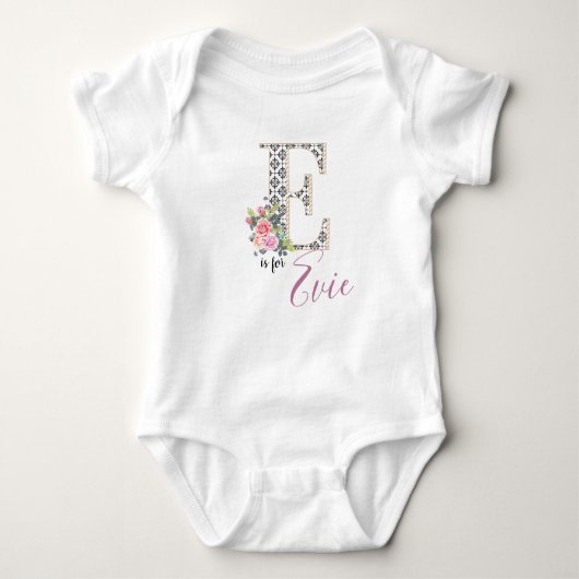 Name Baby Outfit Letter E Romper Floral Girl Baby Strampler (Vorderseite)