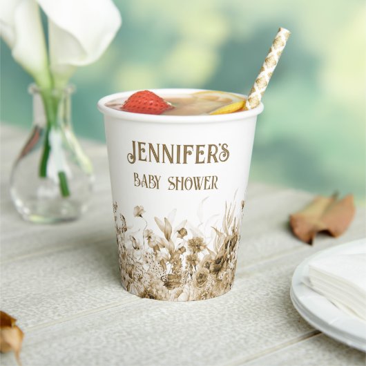 Name, Babydusche, Extra-Text, Blumenstrauß 8oz Pappbecher (In Situ)