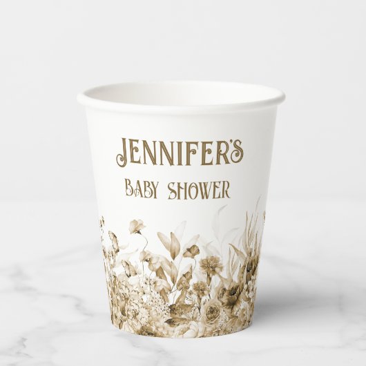 Name, Babydusche, Extra-Text, Blumenstrauß 8oz Pappbecher (Vorderseite)