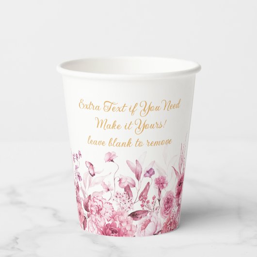 Name, Babydusche, Extra-Text, Blumenstrauß 8oz Pappbecher (Rückseite)