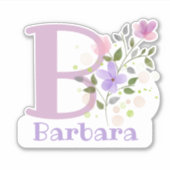 Name Barbara & Initial mit Blumendesign Aufkleber (Vorderseite)