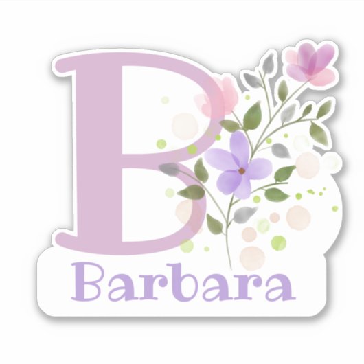 Name Barbara & Initial mit Blumendesign Aufkleber (Vorderseite)