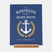 Name Beach House Anchor Gold Laurel Marine Acrylschild (Vorderseite)
