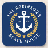 Name Beach House Anchor Gold Laurel Marine Getränkeuntersetzer (Vorderseite)