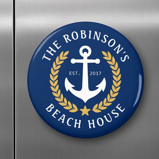 Name Beach House Anchor Gold Laurel Marine Magnet