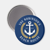 Name Beach House Anchor Gold Laurel Marine Magnet (Vorderseite/Rückseite)