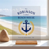 Name Beach House Anchor Gold Laurel Star Acrylschild