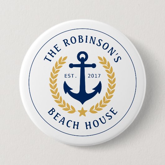 Name Beach House Anchor Gold Laurel Star Button (Vorderseite)