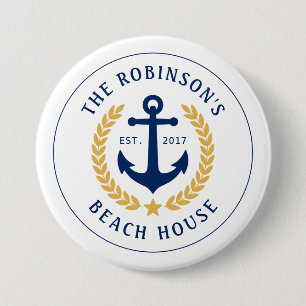 Name Beach House Anchor Gold Laurel Star Button