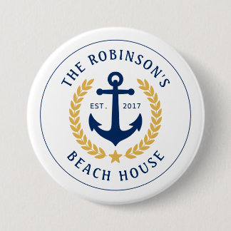 Name Beach House Anchor Gold Laurel Star Button