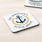 Name Beach House Anchor Gold Laurel White Getränkeuntersetzer (Linke Seite)
