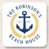 Name Beach House Anchor Gold Laurel White Getränkeuntersetzer (Vorderseite)