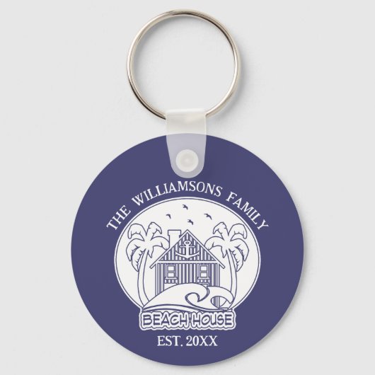 Name Beach House Anchor Nautical Blue White Schlüsselanhänger (Rückseite)
