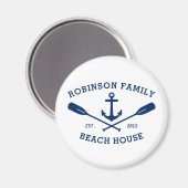 Name Beach House Anchor Oars Navy White Magnet (Vorderseite/Rückseite)