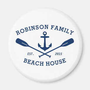 Name Beach House Anchor Oars Navy White Magnet