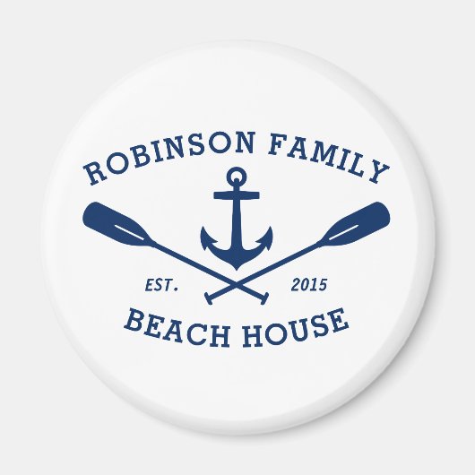 Name Beach House Anchor Oars Navy White Magnet (Vorne)
