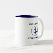 Name Beach House Blue Anchor B Zweifarbige Tasse (VorderseiteRechts)