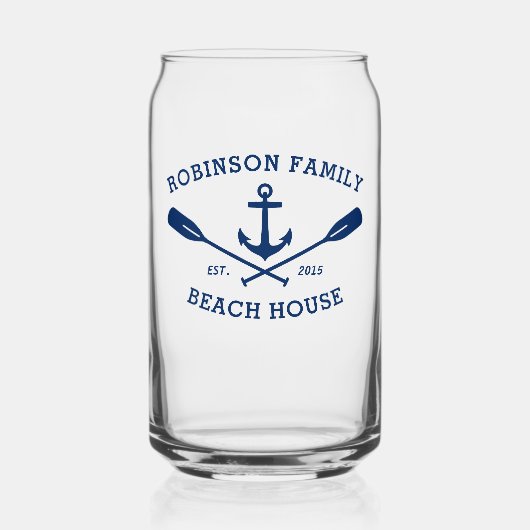 Name Beach House Nautic Anchor Oars Navy Dosenglas (Vorderseite)