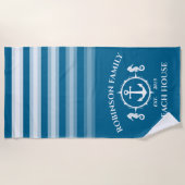 Name Beach House Seepferd Anchor Aqua Blue Strandtuch (Vorderseite)