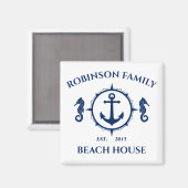Name Beach House Seepferd Anchor Blau Weiß Magnet (Vorderseite/Rückseite)