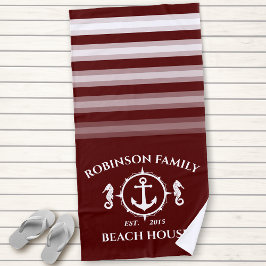 Name Beach House Seepferd Anchor Deep Red Strandtuch