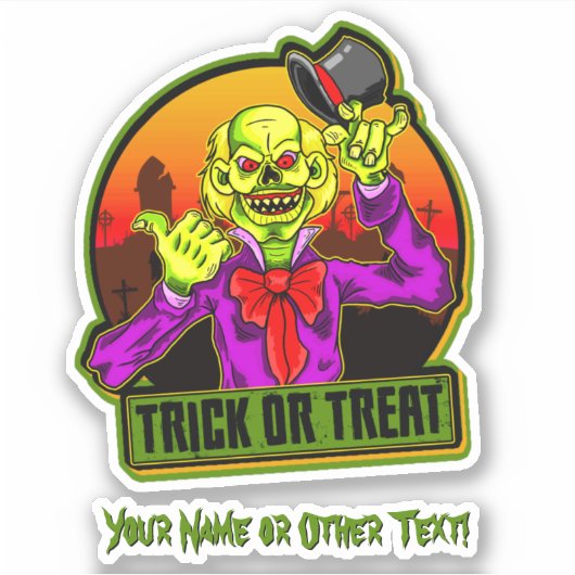 Name, Beängstigender gelber Clown, Hut, Trick oder Aufkleber (Vorderseite)