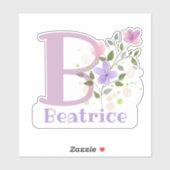 Name Beatrice & Initial mit Blumendesign Aufkleber (Blatt)