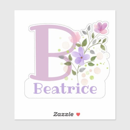 Name Beatrice & Initial mit Blumendesign Aufkleber (Blatt)