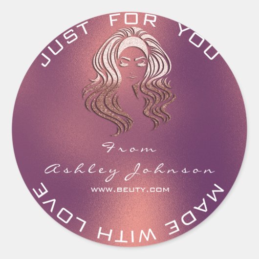 Name Beauty Salon Glitzer Kupfer Rose Danke Lux Runder Aufkleber (Vorderseite)