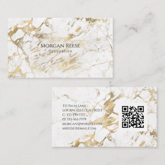 Name & Beruf, QR-Code, weißes und goldenes Marmor Visitenkarte (Vorne/Hinten)