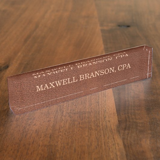 Name beruflich Leather Brown Namensplakette (Seite)