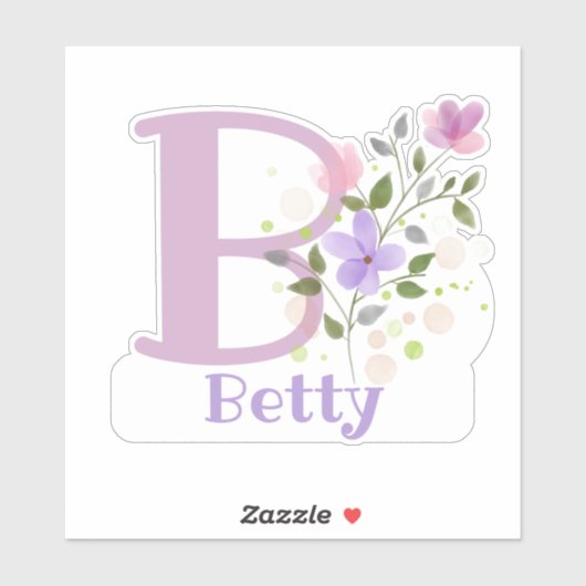 Name Betty & Initial mit Blumendesign Aufkleber (Blatt)