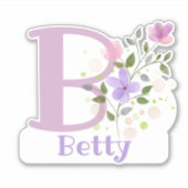 Name Betty & Initial mit Blumendesign Aufkleber (Vorderseite)