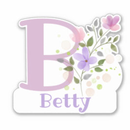 Name Betty & Initial mit Blumendesign Aufkleber
