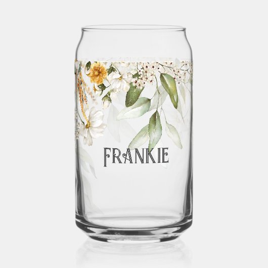 Name, bezaubernder weißer Goldblumentropfen Dosenglas (Vorderseite)