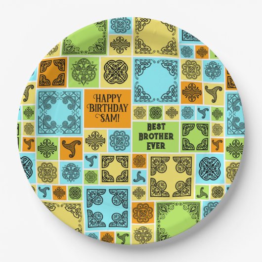 Name & Beziehung Geburtsdatum Orange & Grün hinzuf Pappteller (Vorderseite)