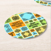 Name & Beziehung Geburtsdatum Orange & Grün hinzuf Runder Pappuntersetzer (Angewinkelt)