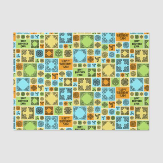 Name & Beziehung Geburtsdatum Orange & Grün hinzuf Seidenpapier (Vorderseite)