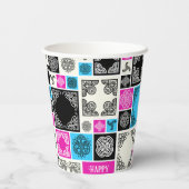 Name & Beziehung hinzufügen Geburtstag Magenta & B Pappbecher (Rückseite)